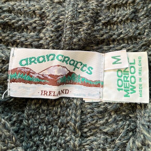 Vintage Merino Wool Zipper Cardigan Hooded Sweater Aran Crafts Medium Women - Picture 4 of 7